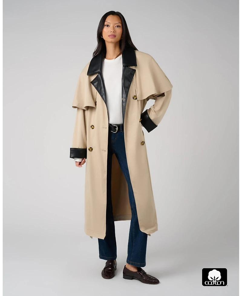 WeWoreWhat Women's Leather Trim Trench Coat