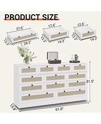 gaomon 12 Drawer Wood Dressers for Bedroom, Wooden Adult Modern Tv Stand Dresser 65 inch Tv, 61'' Wide Chest of Drawers