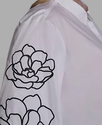 Karl Lagerfeld Paris Plus Floral Detail Collared Top