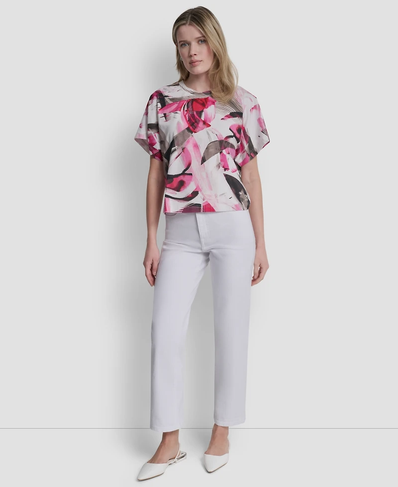 Dkny Women's Heart Print Short-Sleeve Crew Neck Top