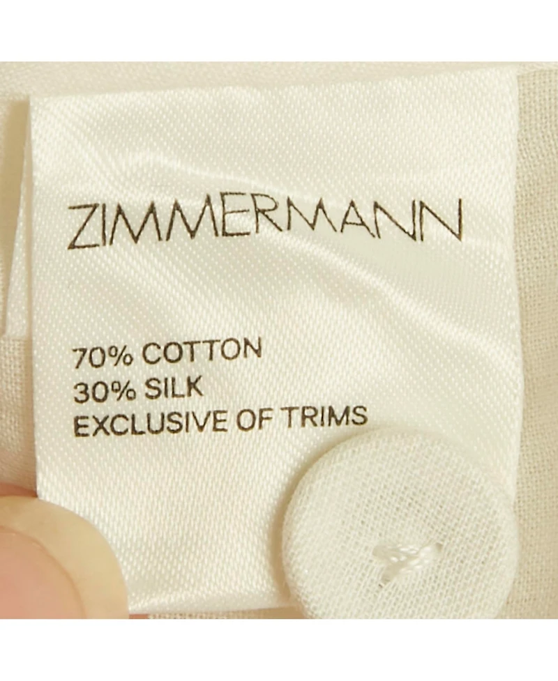 Pre-Owned Zimmermann Womens Cream Zephyr Broderie Cotton Plunge Neckline Mini Dress