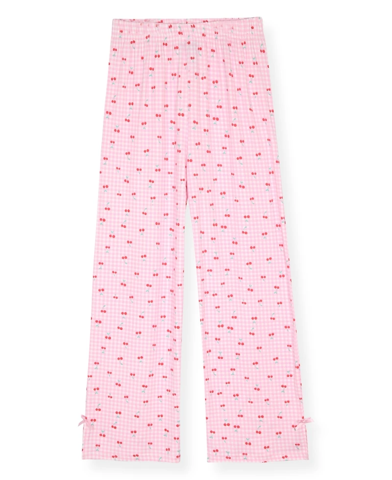 Max & Olivia Girls' 6X-14 Cherry Print Top, Long Pants Scrunchie, 3-Piece Set