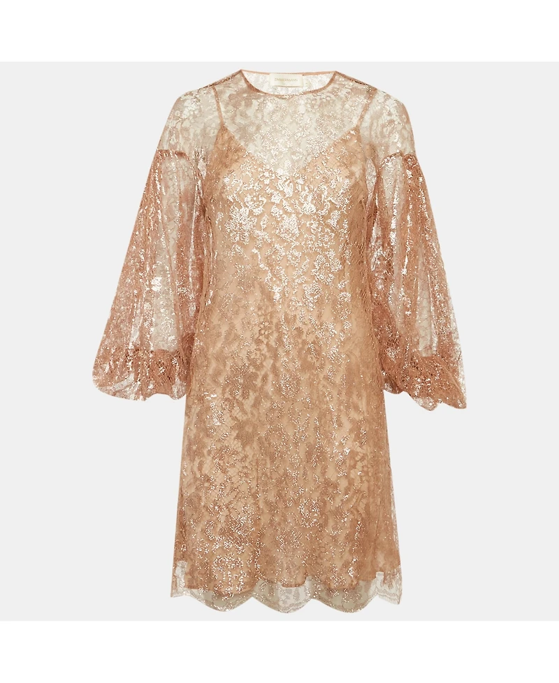 Pre-Owned Zimmermann Womens Rose Gold Lace Mini Dress