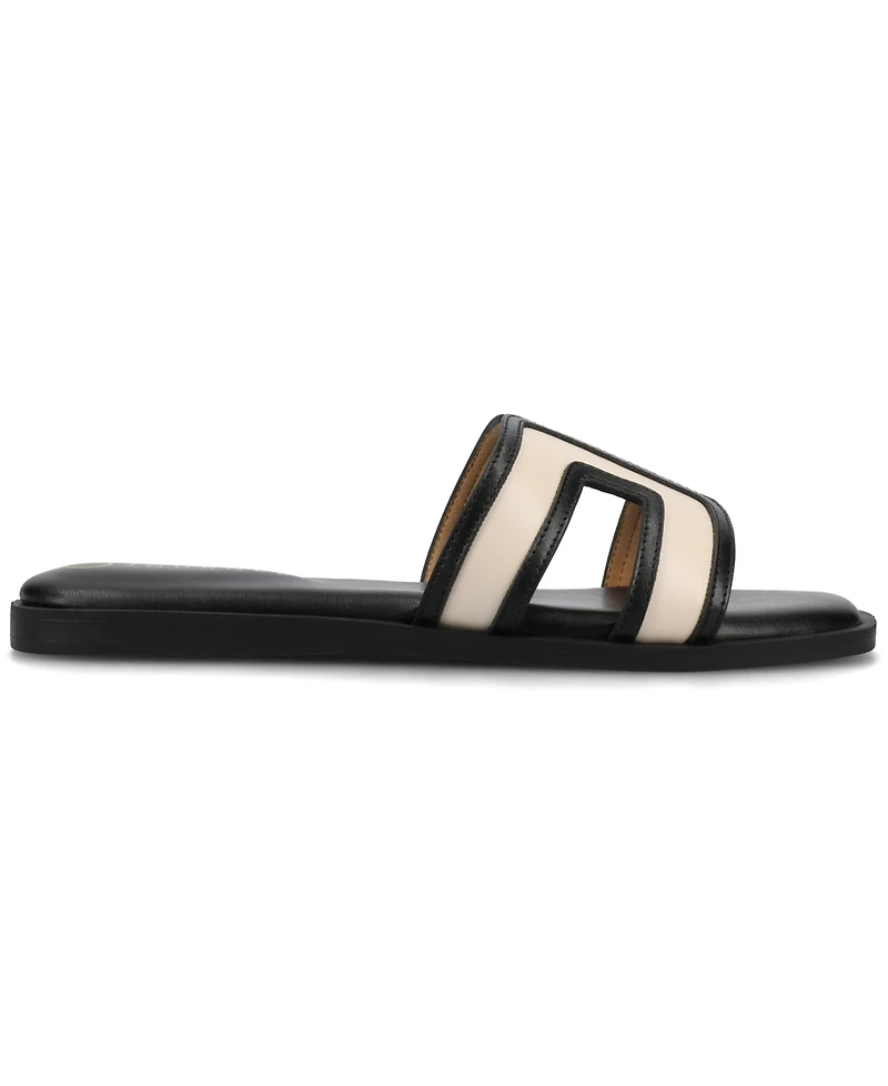 Journee Collection Womens Primah "H" Band Medium and Wide Width Slip On Flat Sandals