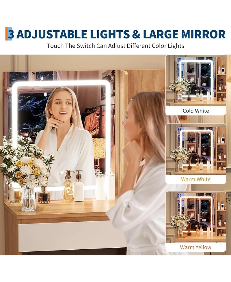 gaomon Vanity Desk Mirror and Lights - Modern Makeup Dressing Table for Bedrooms, Apartments, Easy to Assemble