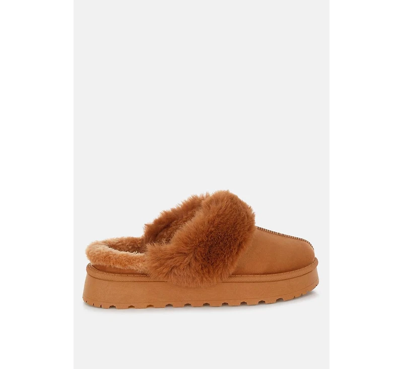 London Rag Women's Portho Faux Fur Slip Flat