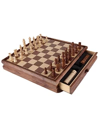 Gse Games & Sports Expert 15" Large Wooden 2-in-1 Chess and Checkers Board Game Combo Set with Drawer, Chess Checker Game Set