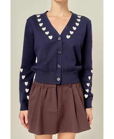 English Factory Women's Heart Contrast Knit Cardigan