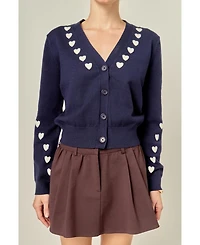 English Factory Women's Heart Contrast Knit Cardigan
