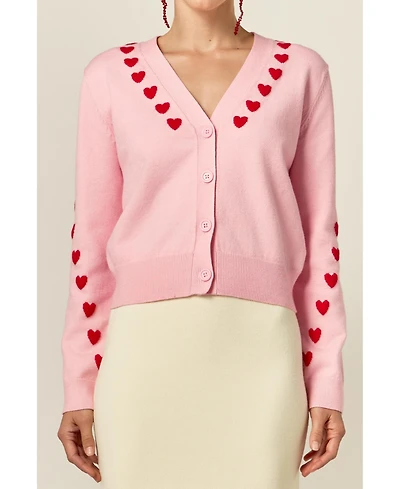 English Factory Women's Heart Contrast Knit Cardigan