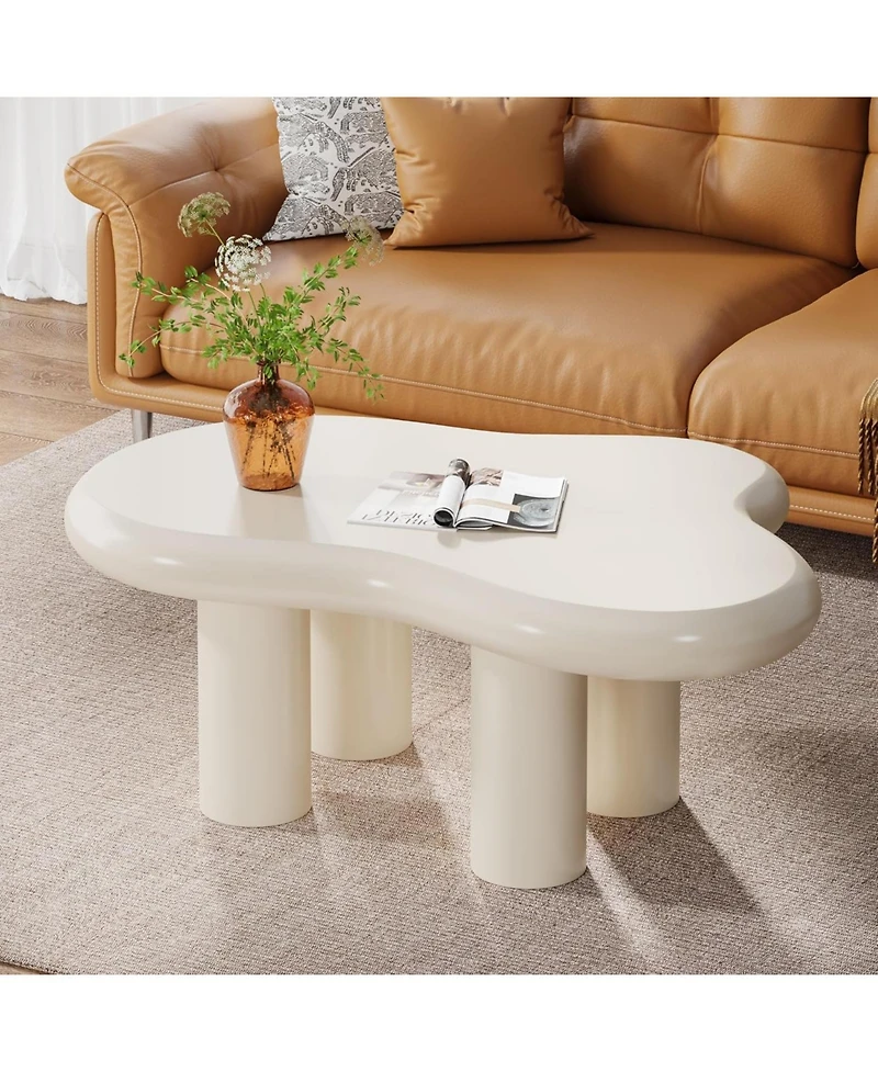 Tribesigns 46.4" White Cloud Coffee Table, Irregular Center Tea Table
