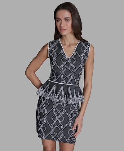 Bcbg Women's Printed V-Neck Sleeveless Peplum Top