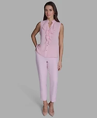 Bcbg Women's Sleeveless V-Neck Ruffle Front Blouse