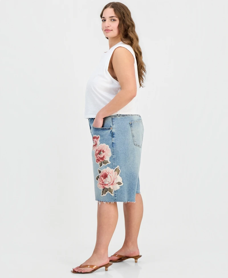 And Now This Trendy Plus Floral Applique Denim Jorts, Macy's Exclusive