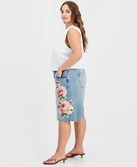 And Now This Trendy Plus Floral Applique Denim Jorts, Macy's Exclusive