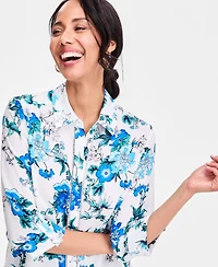 Jm Collection Women's Printed Rhinestone-Button Shirt, Macy's Exclusive