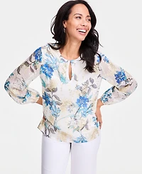 Jm Collection Women's Printed Clip-Dot Keyhole-Neck Blouse, Macy's Exclusive