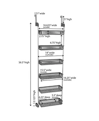 Household Essentials Over the Door Storage Rack, 6 Basket Door Organizer, Great for Use in Pantry as Spice Rack, Gray