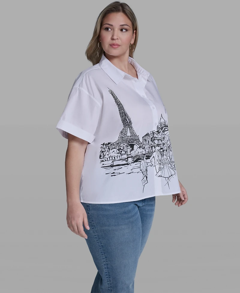 Karl Lagerfeld Paris Plus Scene Poplin Short-Sleeve Top