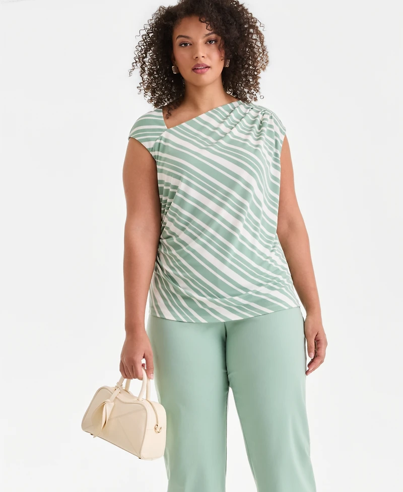 I.n.c. International Concepts Plus Printed Drape Sleeveless Top, Created for Macy's