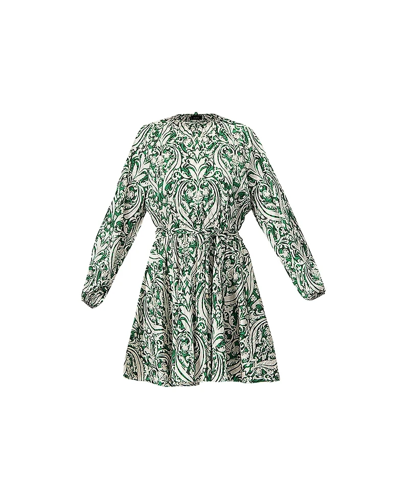 Ivonne Women's Baroque Print Mini Dress with Belted Waist