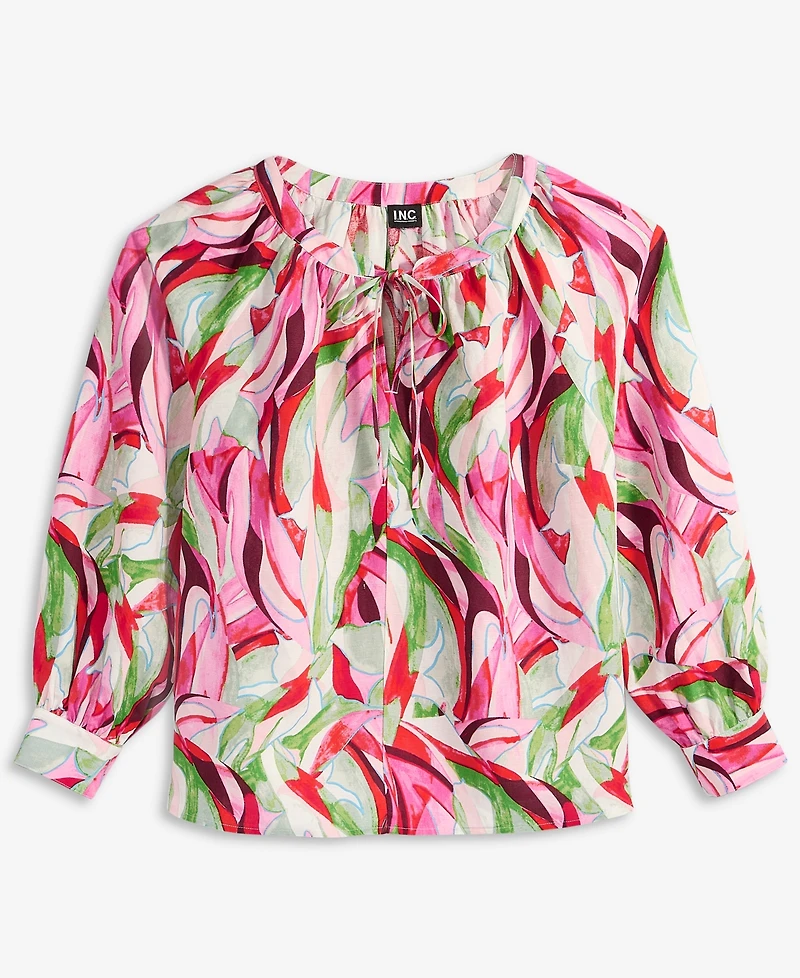 I.n.c. International Concepts Plus Printed Bubble-Sleeve Top, Created for Macy's