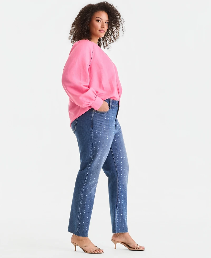 I.n.c. International Concepts Plus High-Rise Embellished Straight Ankle Jeans, Created for Macy's