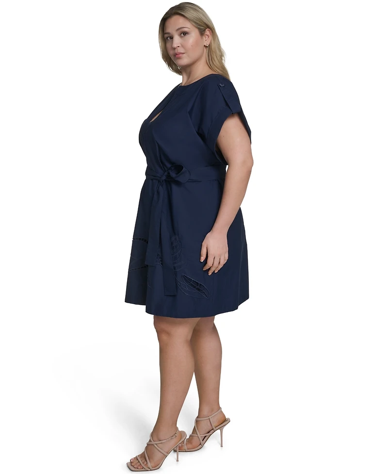 Vince Camuto Plus Tie Waist Cap Sleeve Shift Dress