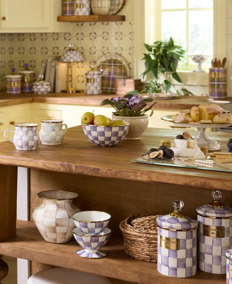 MacKenzie-Childs Violet Check Handmade Ice Cream Dish