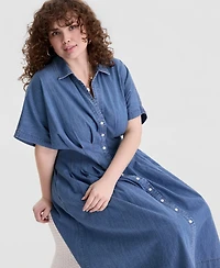 On 34th Trendy Plus Denim Pleated Shirtdress, Macy's Exclusive