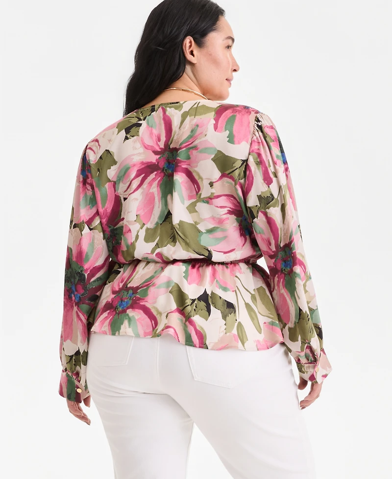 I.n.c. International Concepts Plus Printed Peplum Blouse, Created for Macy's
