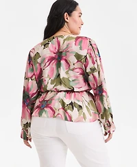 I.n.c. International Concepts Plus Printed Peplum Blouse, Created for Macy's