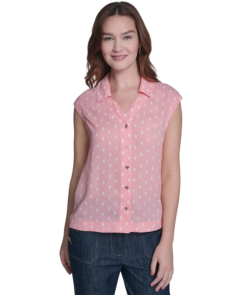 Tommy Hilfiger Women's Sleeveless Dot Collared Blouse