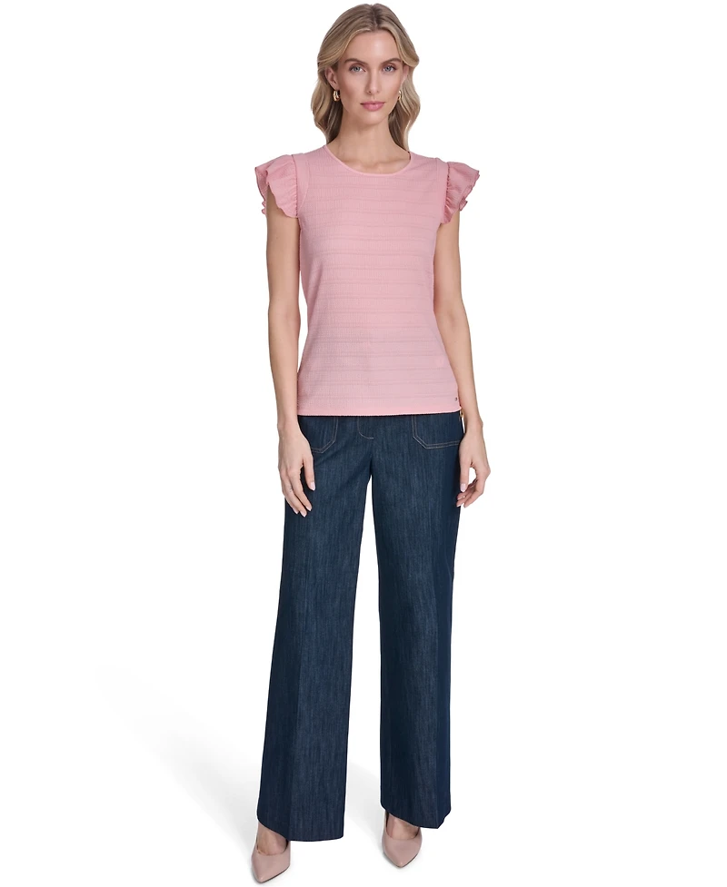 Tommy Hilfiger Women's Flutter-Sleeve Crew Neck Top