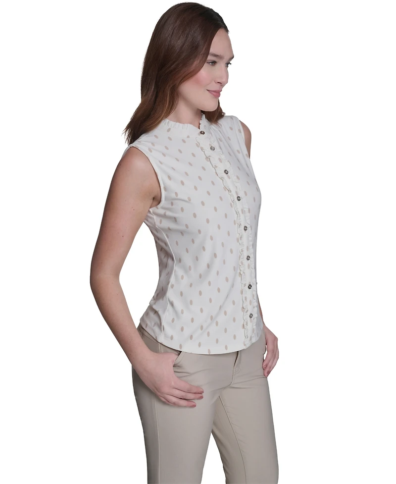 Tommy Hilfiger Women's Ruffle Placket Dot Top