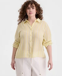 On 34th Trendy Plus Printed Bayside Cropped Silky Shirt, Macy's Exclusive