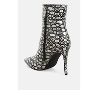 Moolah Embossed Stiletto Heel Ankle Boots