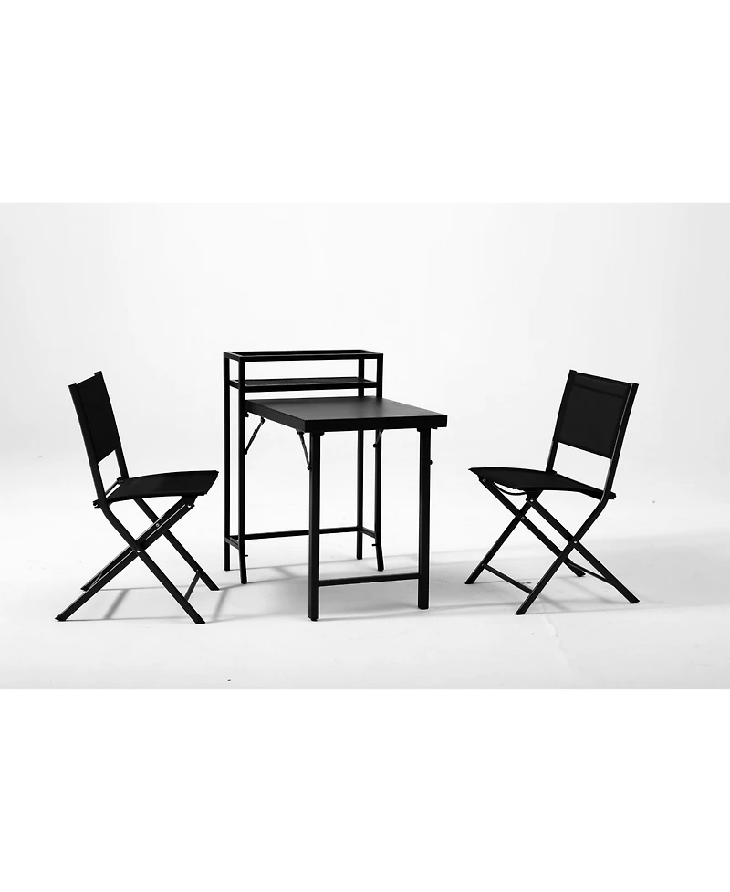 Flynama 3PCS Black Outdoor Patio Bistro Set Foldable Table and Sling Back Chairs Weather Resistant No Assembly Required