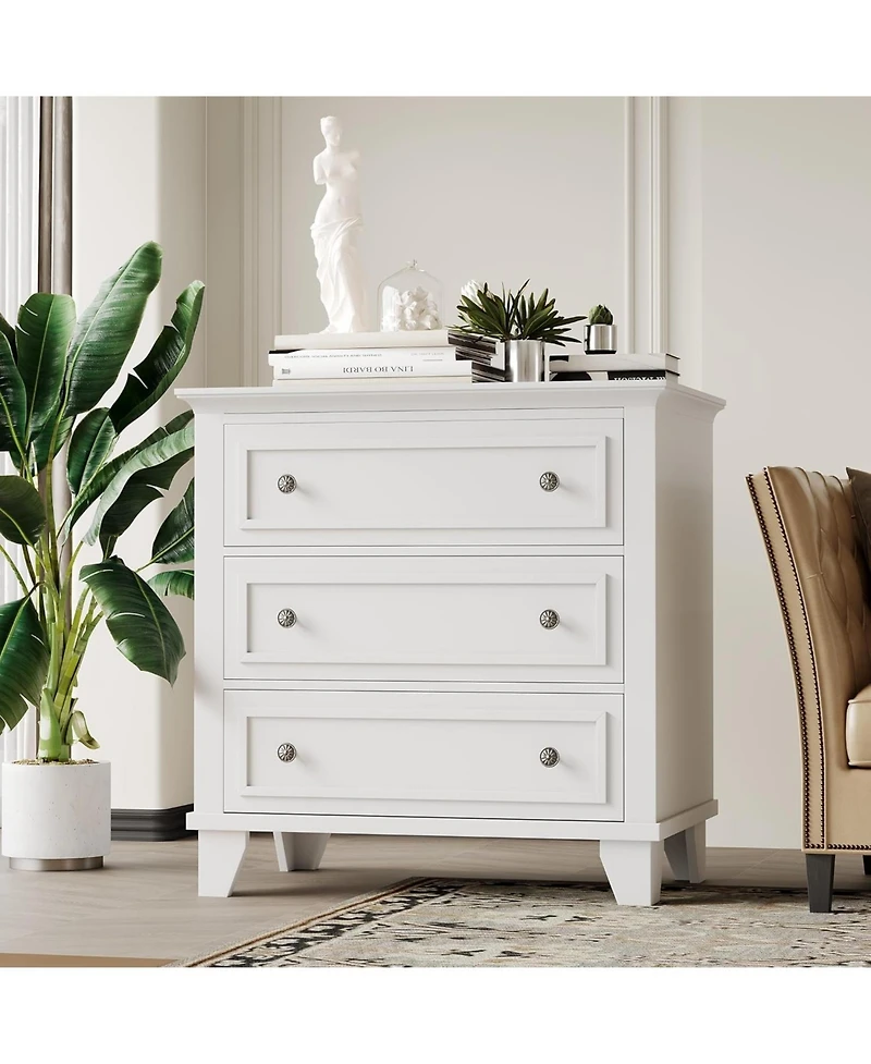 gaomon 3 Drawer Dresser, Wooden Storage Chest of Drawers with Exquisite Metal Handles, Small Cabinet, Modern Design Dresser