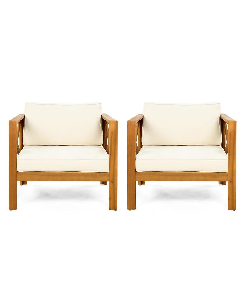 Flynama 2 Piece Outdoor Acacia Wood Conversation Set with Armchairs Cushions Teak Finish End Table for Backyard Patio Poolside