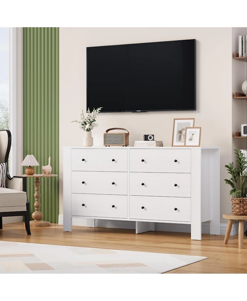 gaomon Oak 6 Drawer Dresser for Bedroom, Modern Wide Organizer with Storage Drawers, Entryway