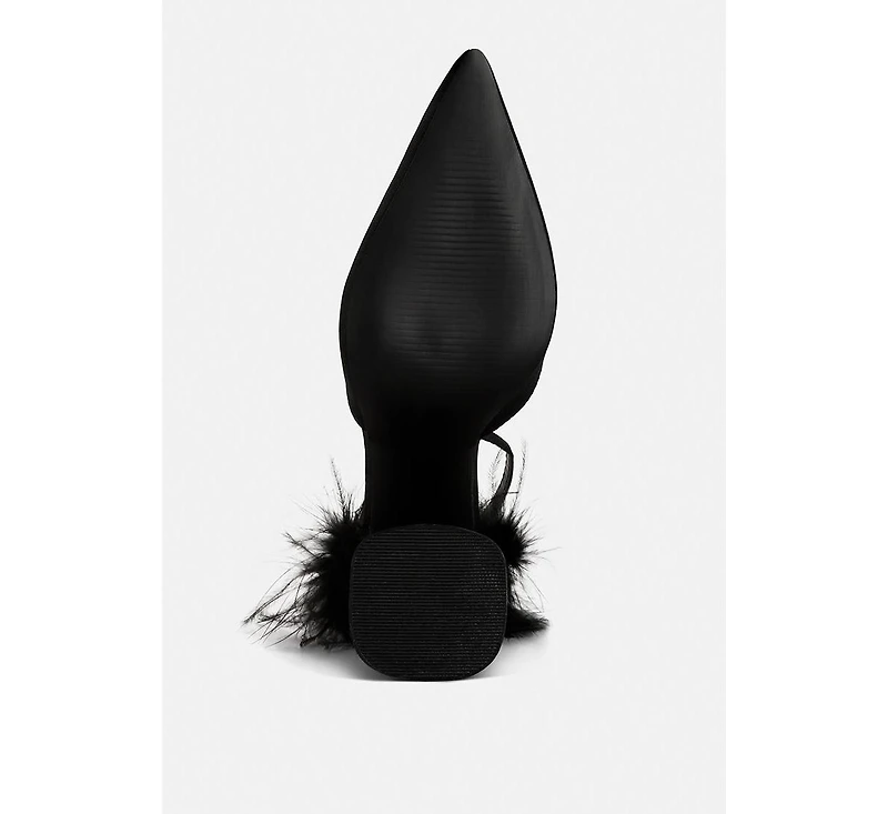 Palmetta Fur Detail Block Heel Sandals