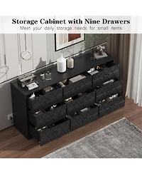gaomon 9 Drawer Dresser, 63 Black Dresser for Bedroom with Power Outlet, Wide Drawer, Dressers Chests of Drawers