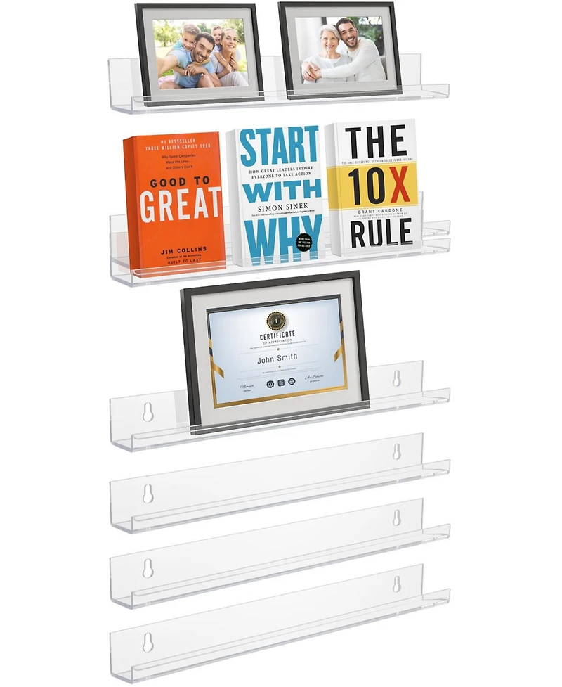 Sorbus 6 Pack Clear Wall Mounted Storage Shelves - for Home, Bathroom & More