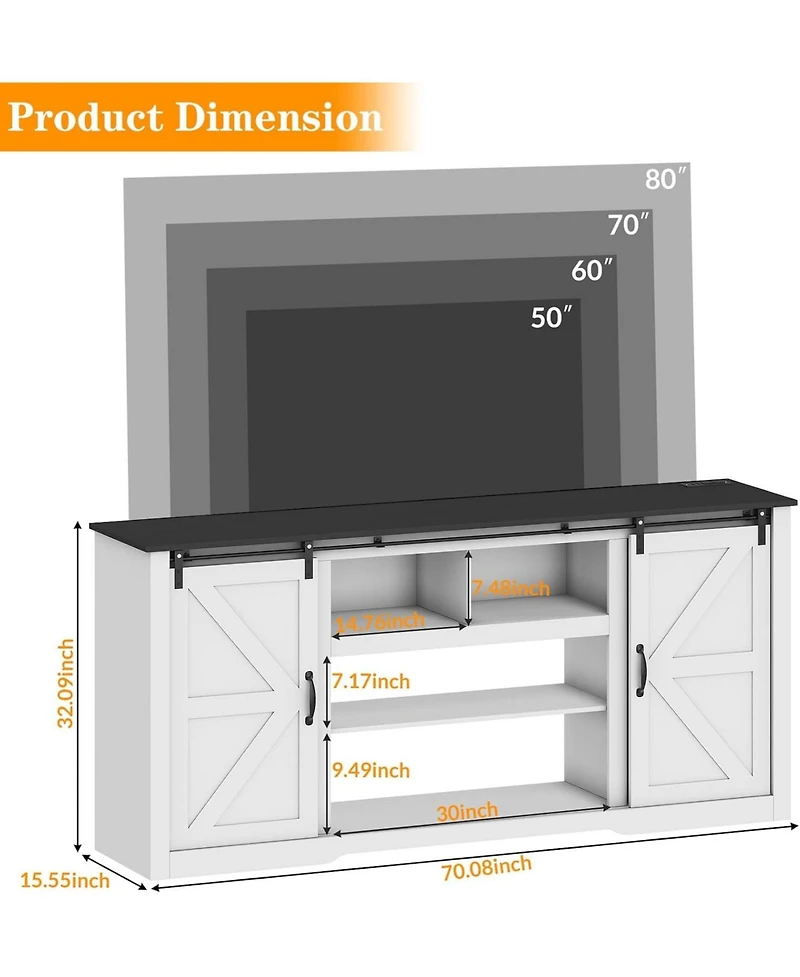 gaomon Farmhouse Tv Stand for Televisions Up to 80 in, Sliding Barn Doors and Storage Cabinets Living Room