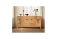 gaomon 54" Wide Drip Pattern 6 Drawers Dresser with Faux Marble Top, Bedroom Chest of Wood, Curved Profile Design