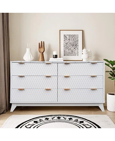 gaomon 54" Wide Drip Pattern 6 Drawers Dresser with Faux Marble Top, Bedroom Chest of Wood, Curved Profile Design