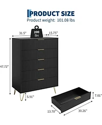 gaomon Fluted Dresser for Bedroom with 5 Drawers,32'' Wide Modern Chest of Wooden Drawers Metal Handle,Wide Clothes Storage Organizer