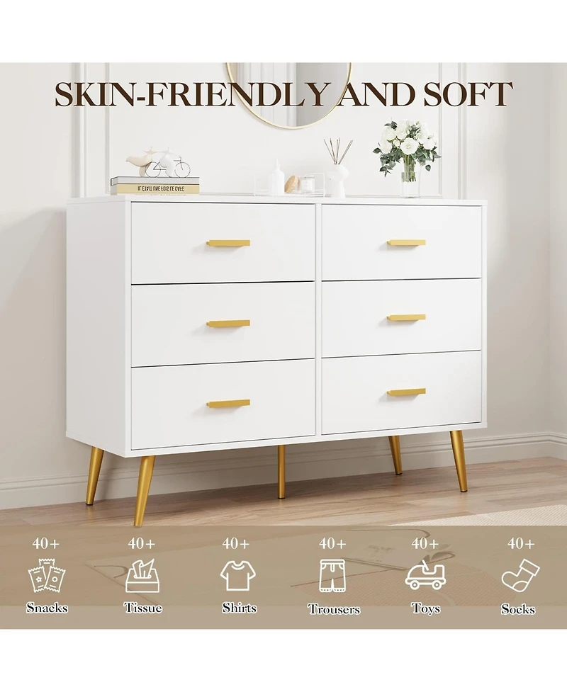 gaomon Console Table with 6-Drawer,Tall Dresser for Bedroom, Storage Dresser Organizer Units for Closet Living Room Hallway