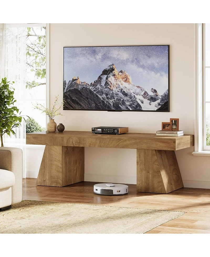 Tribesigns 63" Tv Stand for 55/60/65/75-Inch TVs, Farmhouse Entertainment Center with Double Geometric Pedestal, Media Console Television Stands